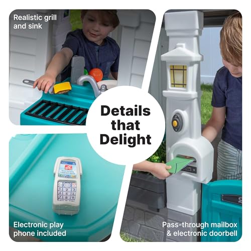 Image of Step2 Neat & Tidy Cottage Kids Playhouse, Indoor and Outdoor Playset, Interactive Sounds, Toddlers 1.5+ Years Old, Easy to Assemble, Grey