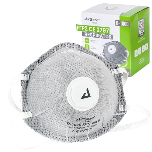AirGearPro FFP2 Maske mit Ventil (10er Pack) Atemschutzmaske & Staubmaske mit Filter FFP2 Staubschutzmaske gegen Feinstaub