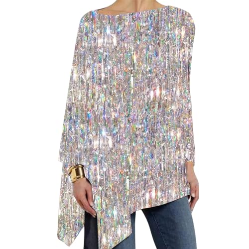 Blusas De Mujer Elegantes De Fiesta Talla Grande Lentejuelas Brillante Elegante Blusa Largo Camisa Camisetas Casuales Chic Clubwear Tumblr Fiesta Tops para Otoño Primavera