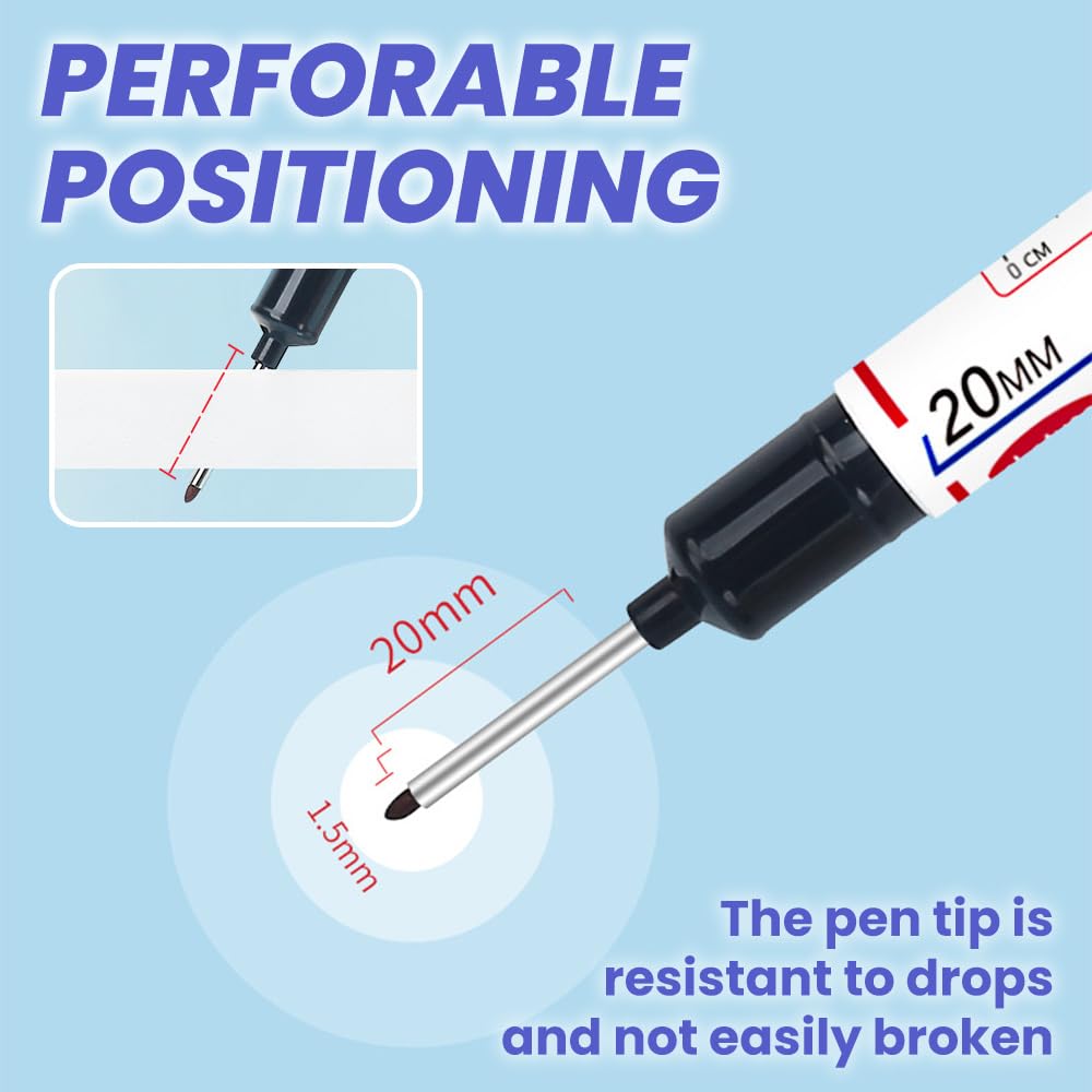 Upgrade Long Head Deep Hole Marker Pens 20mm Quick-dry Waterproof Long Nib Permanent Markers Construction Marking Tool Carpenter — view 5
