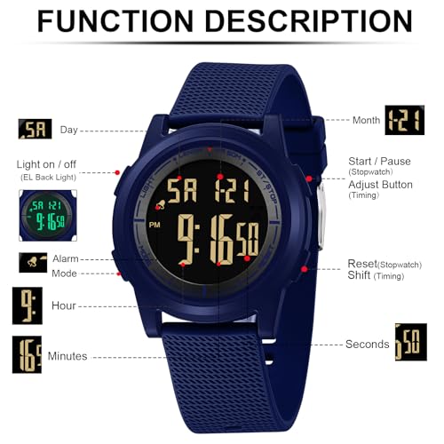 Image of HANPOSH Mens Digital Watch Ultra Thin Minimalist Sports Waterproof Outdoor LED Screen Large Face Wrist Watches for Men with Back Light Alarm Date Stopwatch