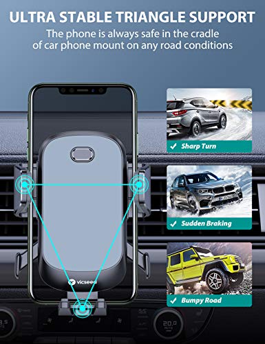 2022 Upgraded Auto Clamp Cell Phone Holder For Car, Vicseed Car Phone Holder Mount Ultra Stable Car Phone Mount Strong Grip Air Vent Phone Car Holder Case Friendly Fit For Iphone 12 And All Smartphone #TOP2
