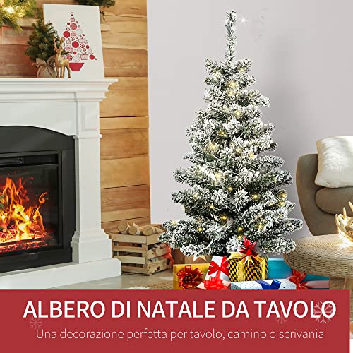 HOMCOM Albero di Natale Artificiale Innevato con 60 Luci LED Bianche e 116 Rami, Base con Vaso Rimovibile, Φ40x90cm, Verde