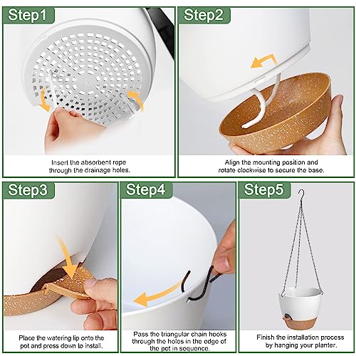 Lucieblessdesign 10/9/8 Inch Hanging Planter For Indoor Outdoor Plants, 3 Pack Self-Watering Hanging Pot With Drainage Holes Hanging Planter Baskets Plant Pots With Removable Tray  thumb #3