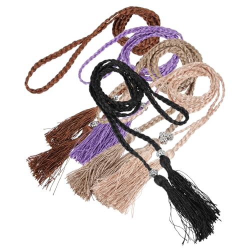 5pcs Women Braided Tassel Waist Belts Hand Knitted Decorative Waist Rope for Skirts Dresses Fashion Accessories