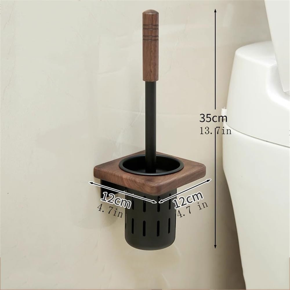 Escobillas de Baño Juego de portaescobillas Inodoro Aluminio y Madera for Montaje en Pared con Base Drenaje Escobilla WC