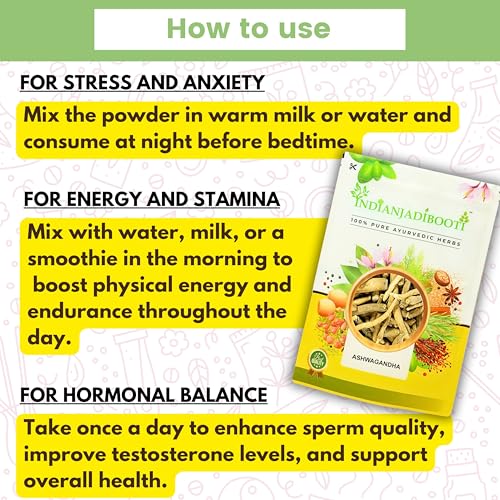Image of IndianJadiBooti Pure Ashwagandha Root | Raw Withania Somnifera for Adaptogenic Balance, Core Vitality, Stress Relief & Restful Sleep| 100g