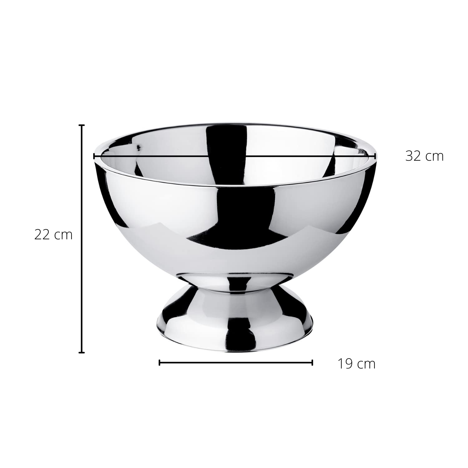 EDZARD Champagnerkühler Cadiz (Ø 32 cm, H 21 cm), Edelstahl hochglanzpoliert, doppelwandig, für 3 Flaschen – Sektkühler, Flaschenkühler, Weinkühler, Getränkekühler, Bowleschale, große Schale