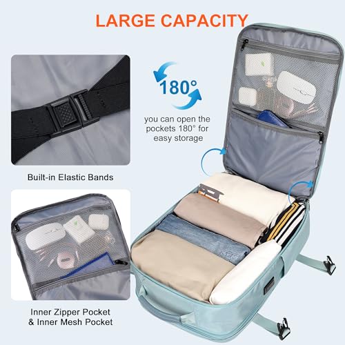 PIJUSHI Travel Backpack for Women Expandable Carry on Luggage Backpack Airline Approved Personal Item Laptop Bag(PE034 Blue)3