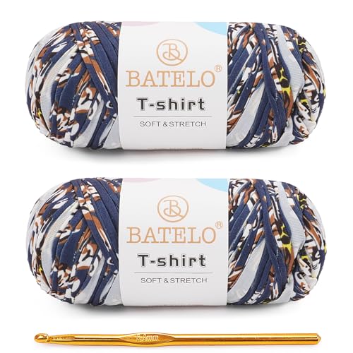 Image of 2 Pack T-Shirt Yarn for Beginner Crochet Bags /Basket /Coaster, 400g /144yds High Elastic Thick Polyester Fabric (Floral Blue)