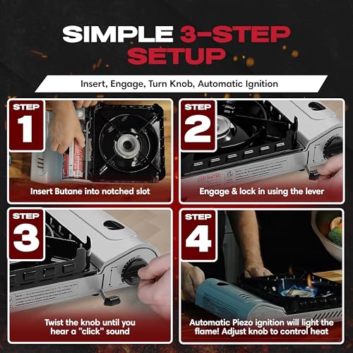 Chef Master 15,000 BTU Butane Portable Camp Stove | Double Wind-Guard Portable Stove Burner w/Piezo Click Ignition for Emergencies, Tailgating, Hiking, Backpacking & Camping Essentials - 90019 - Image 7