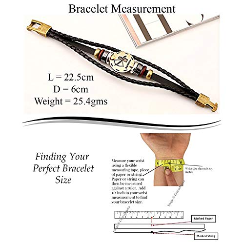 Image of Young & Forever Zodiac Sign Multi-Strand Genuine Leather Bracelet for Men & Boys - Adjustable Tribal Wristband with Antique Metal Charm