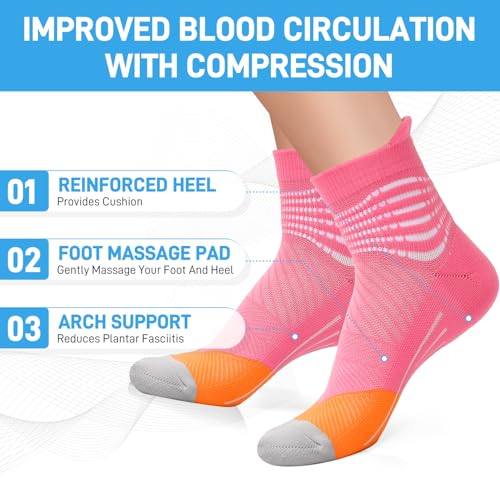 IRAMY Compression Ankle Support Socks Women Coolmax Wicking Cushioned Athletic Plantar Fasciitis Relief 2/3/4 Pairs4
