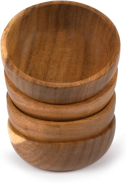 Samhita Acacia Wooden Fruit Bowl Food Serveware Dining Décor Absolute Beautiful with Your Kitchen (Set of 4) (10.16cm x 10.16cm x 3.81cm)