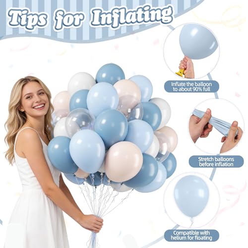 Image of Dusty Blue Balloons, 50 Pcs for Boy Baby Shower Birthday Bachelorette Party | 12 Inch Light Blue White Ivory Clear Latex Balloons for Bridal Shower Wedding Summer Something Blue Lake Party Decorations