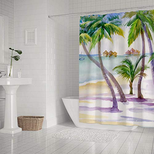 Rideau de douche motif palmier en polyester imperméable format carré 180cm - 3
