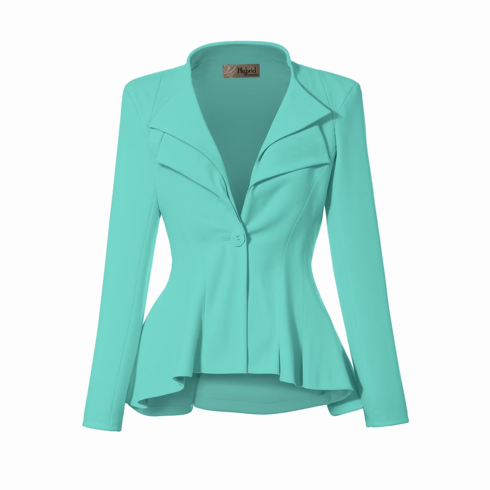 Hybrid & Company womens Classic Casual Work Office Dressy Double Lapel Single Button Peplum Comfortable Blazer