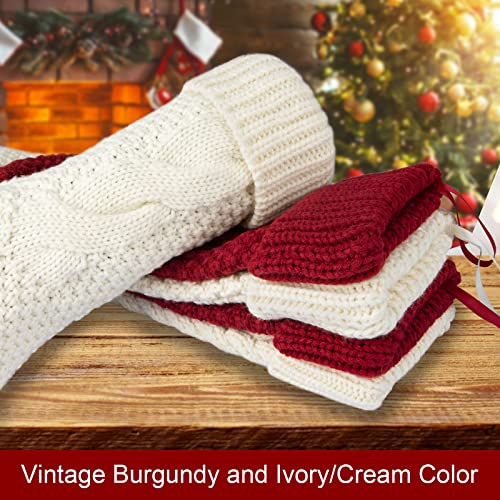 Kunyida Pack 4, 18" Unique Burgundy And Ivory White Knit Christmas Stockings #TOP7