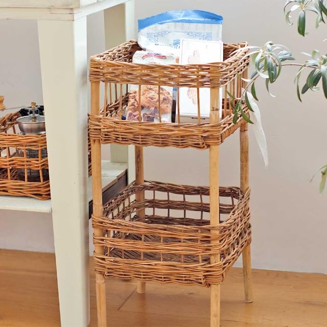 アンティーク取り外し可能脱衣カゴラタン2段収納バスケットレトロ