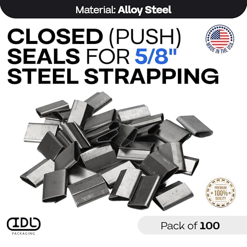Image of IDL Packaging Closed (Push Type) Seals for 5 /8 inch Strap Width Steel Strapping (Pack of 100) - Superior Holding Power - Sturdy Metal Clips for Reliable Securing of Packaging Banding
