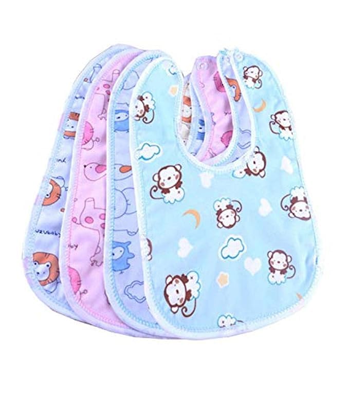 BabyGo Waterproof Baby Apron Bibs | Reusable Feeding Bibs with Soft Material & Waterproof Backing, Easy-to-Clean, Comfortable & Durable Feeding Bibs for Infants | Set of 4 (Multicolor)