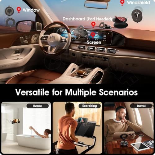 Image of Upgraded 360 Vacuum Magnetic Car Phone Mount, Strong Suction Cup Phone Holder, Hands-Free Mobile Stand for Car Dashboard, Windshield, Gym, Mirror & Shower, Universal Compatible Magnetic Mobile Holder