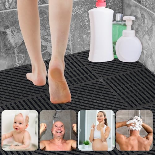 Image of ToLanbbt Modular Interlocking Cushion 12P 11.8 inch x 11.8 inch Interlocking Rubber Floor Drain Holes Non-Slip Splicing Drainage Mats for Deck, Shower, Kitchen, Drain Pool, Sauna Bath (Black, 1 Rows Dots)