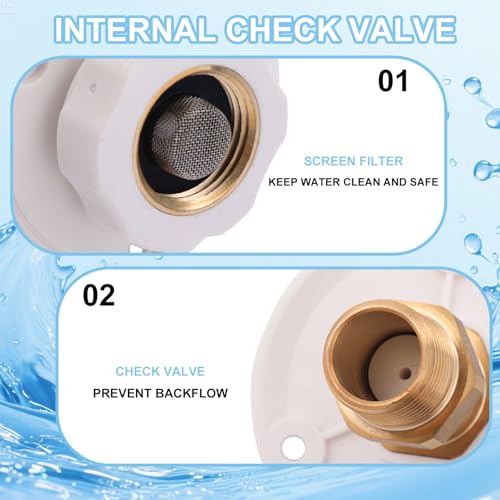 Image of BOXOB RV City Water Inlet with Brass Check Valve, 3 /4 inch NH Female to 1 /2 inch NPT Male RV Water Inlet Connection Replacement for Camper Trailer Motorhome (White)