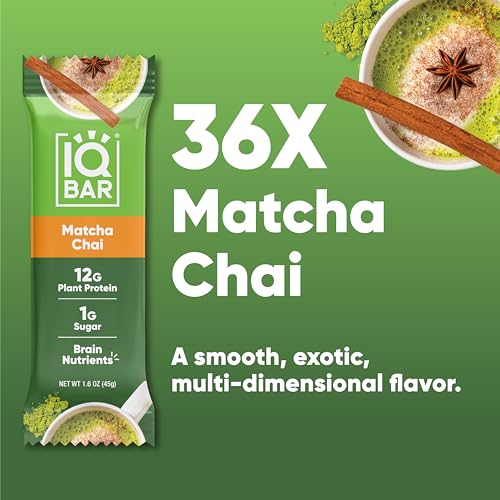 image for IQBAR Brain and Body Plant Protein Bars - Matcha Chai - 36-Count Low C