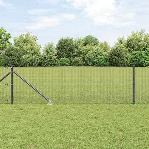 Massbinet Stahlzaunpfosten-Set Set von 2 Grau Metall, Netz 10 x 0,5 m Perfekt als Gartenzaun Gartentor Brettertzaun