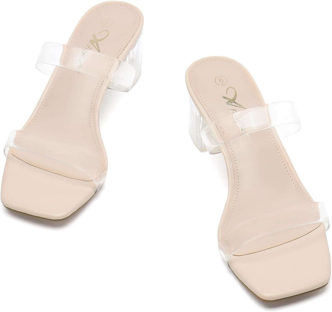 Athlefit Women's Two Strap Open Toe Heels Sandals Chunky Block Comfortable Slip On Low Heel Dress Shoes - Image 5