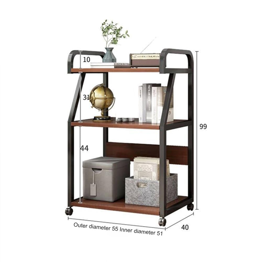 3 Tier Druckertisch Mit Rollen, DruckerstäNder Aus Holz & Metall Druckerwagen, Servierwagen Druckerregal für Dokumentenablage Drucker Kopierer Scanner Zuhause BüRo, 55 x 40 x 99 Cm, Rustikales Braun