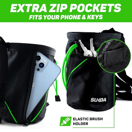 Chalk Bag for Rock Climbing - Rock Climbing Gifts Gear Accessories - Quick-Clip Belt, Large Zippered Pockets & Brush Holder - Weight Lifting, Gym, Bouldering, Disc Golf, Wall, Rock Climbing Chalk Bag