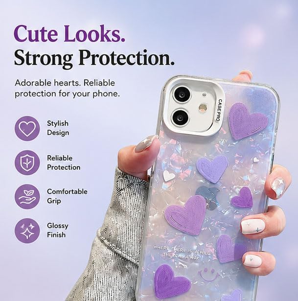 Image of mobistyle Designed for iPhone 11 Cover Cool Shining Shell Love Heart Pattern Design with TPU Edges Phone Back Cover Case for Girls Women (Bling Heart Purple)