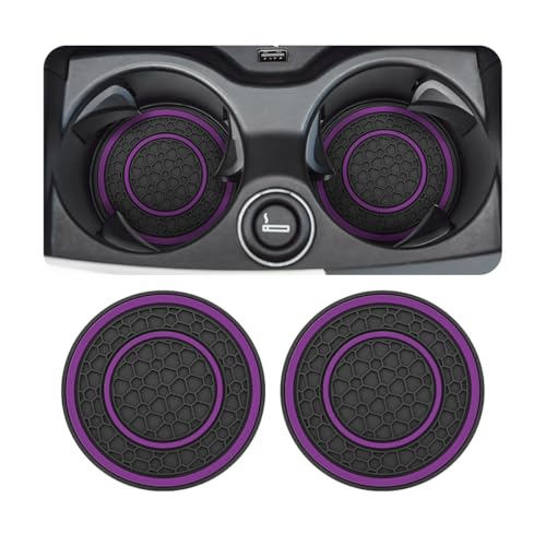 Image of Osilly 2 Pack Car Coasters for Cup Holder, 2.75 Inch No-Slip Anti Dust Insert Coaster, Universal Auto Waterproof Coasters Silicon Insulation Cup Mats for Woman Man, Suit for Vehicle Interior (Purple)