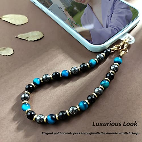 Image of Marble Beaded Phone Wrist Strap for Women, Detachable Design | 304 Steel Core, detachable phone wristlet with tether tab, keeps your phone secure for shopping, travel and daily use.