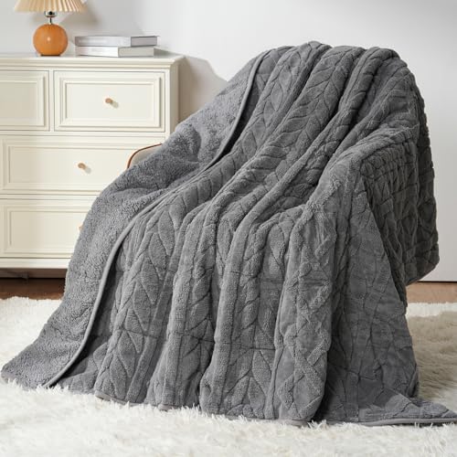 Image of Mr. Sandman Weighted Blanket Queen Size 15lb, Soft Jacquard Sherpa Weighted Blanket for Adults, Warm Fluffy Heavy Throw Blanket for Relaxing Sleep and Calming Comfort, 60 x 80 Inch, Jacquard Grey
