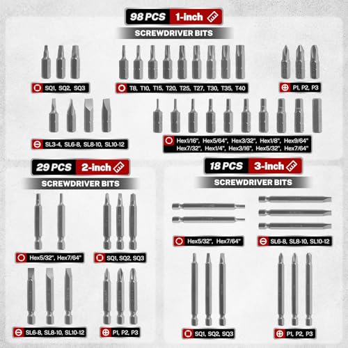 TOMMARS 208-Pc Master Screwdriver Bit Set, 1/4" Hex Shank Screwdriver Bits, Nut Driver and Security Bit Set