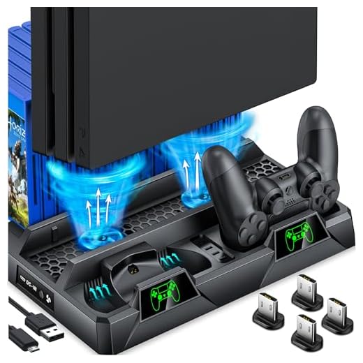 PS4 Stand Cooling Fan for PS4 Slim/PS4 Pro/PlayStation 4, PS4 PStand Vertical Stand Cooler with Dual Controller Charge Station & 16 Game Storage, PS4 Organizer Stand with Game Storage PS4 Accessories