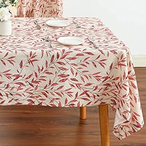 VOGOL Linen Textured Tablecloth for Dining Table, Farmhouse Kitchen Rectangle Table Cloth for Coffee Dining Table Cover, Red Leaves Pattern, 52 x 102 VOGOL Linen Textured Tablecloth for Dining Table Farmhouse Kitchen Rectangle Table Cloth for Coffee Dining Table Cover Red Leaves Pattern 52 x 102
