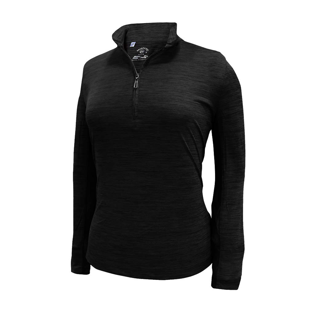 Monterey Club Women's Melange Jersey Performance Sport Top Long Sleeve #2361 (Black, Medium)