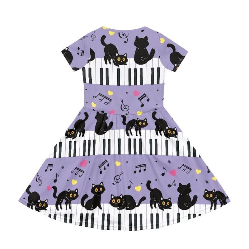 Girls' Short Sleeves Casual Summer Dresses, High Waist Swing Knee Length Long Dress, A-Line Dress for School4