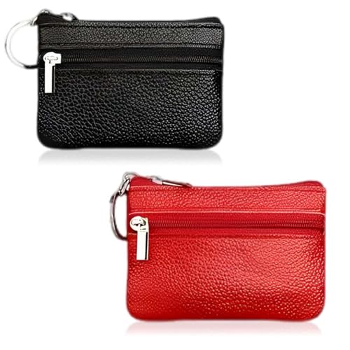 JUGUTA Funda Mando Garaje De Cuero Genuino 1 Unidad, Llavero con Compartimento para Tarjetas Y Dinero, Color Negro, Talla Única