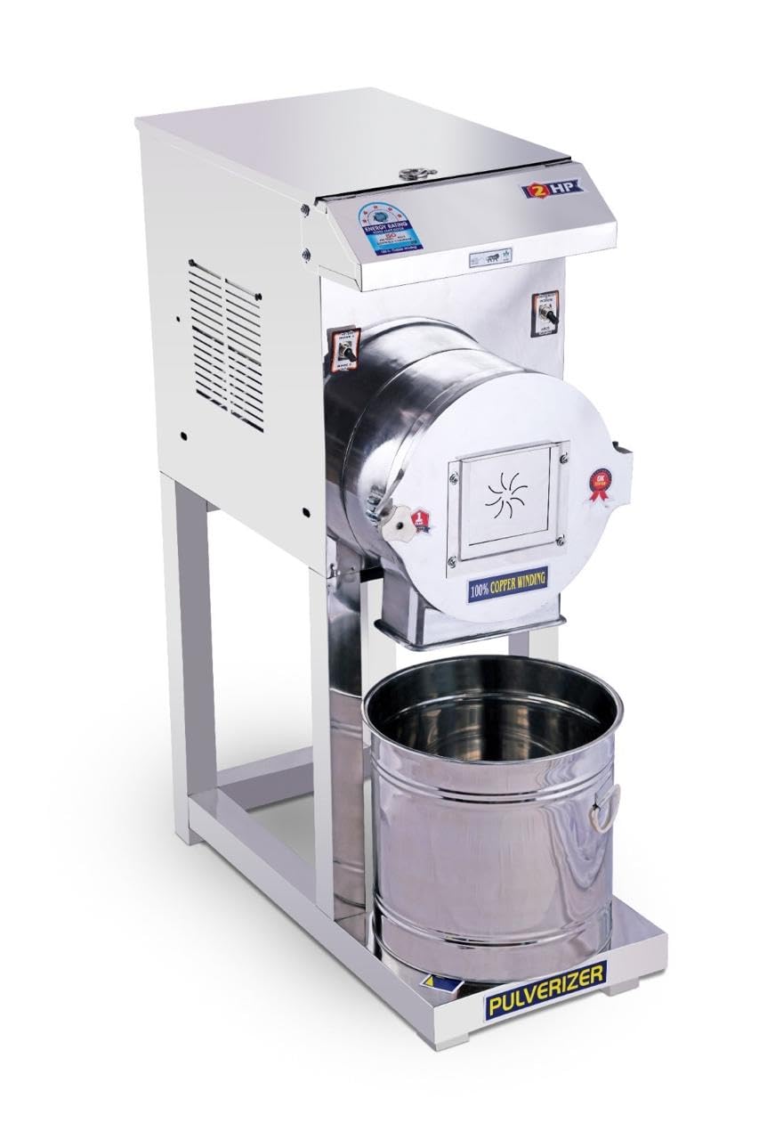 Pulveriser 2HP Atta Chakki Commercial Flour Mill | i-Sensor Auto Clean System Pulverizer | Masala Hopper (2HP Output of 8-10kg)