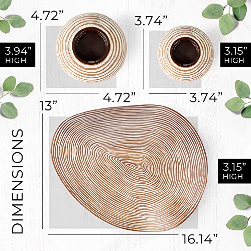 Huey House Orb Candle Holders & Tray Decor Set (16 inch Decorative Bowl & 2 Spheres), Coffee Table Decor or Centerpieces for Dining Room Table or Kitchen Counter, Gift Boxed, Light Brown & White - Image 5