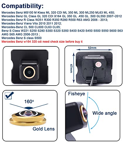 HD Fisheye Lens Rear View Camera Parking Camera Compatible with Benz W251 R300 R350 R280 R500 Viano Vito CL500 CL600 CL63 CL65W221 S250 S280 S300 S320 350 seconds. 400 S420 S450 S500 S550 S600 - Image 2