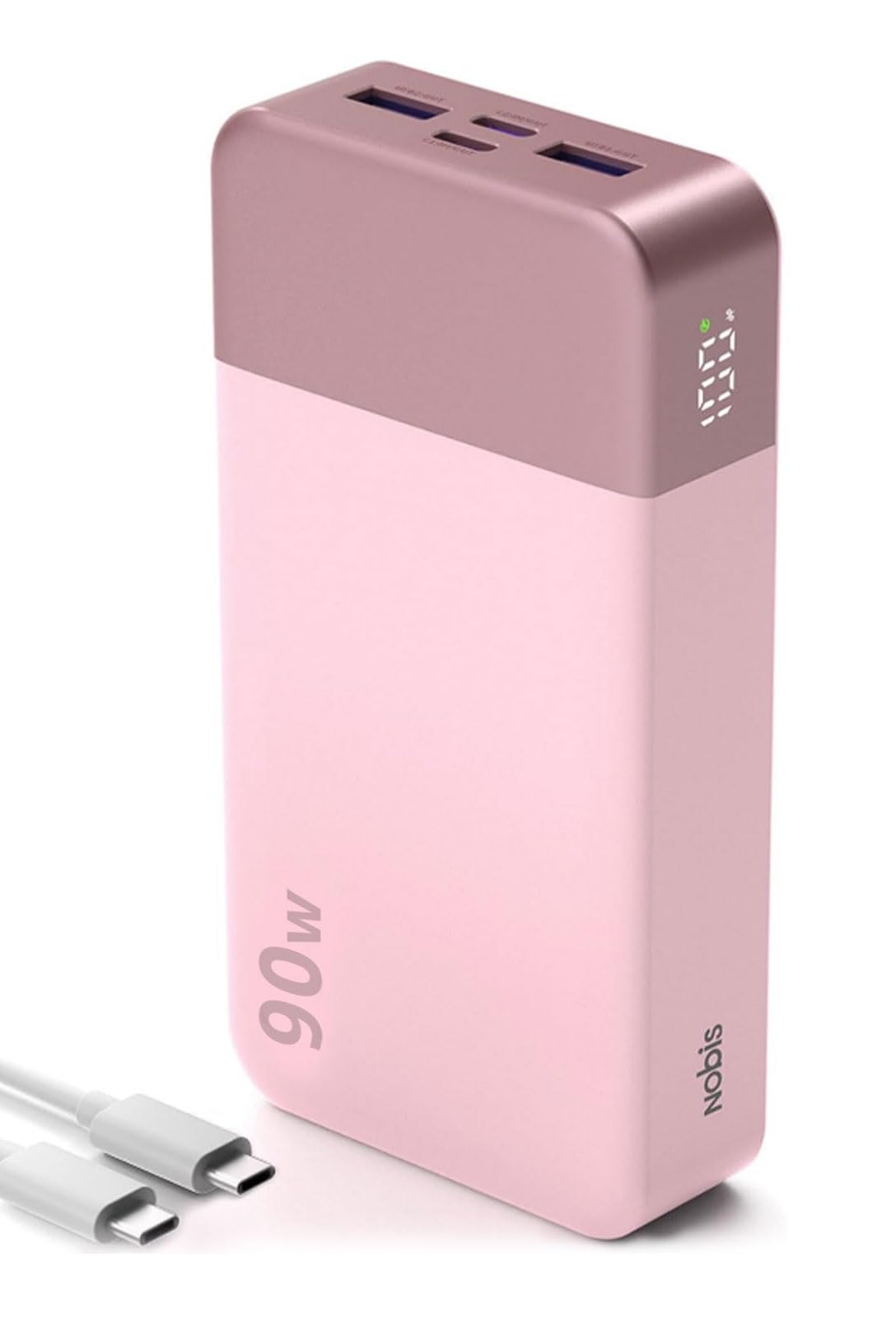 NOBIS Power Bank 90W 20,000mAh Laptop Portable Charger | PD Fast Charging Battery Pack, 4-Port, Digital Display, Compatible Laptop, Tablet, Phone and More Pink