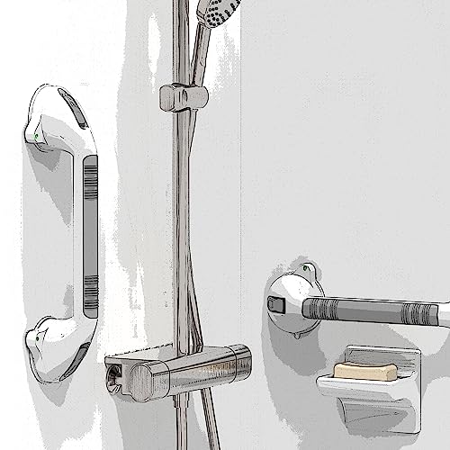 Ameriluck 16.5Inch 2 Pack Suction Balance Assist Bathroom Shower Handle,Bath Grab Bar With Indicators(White/Grey) #TOP5