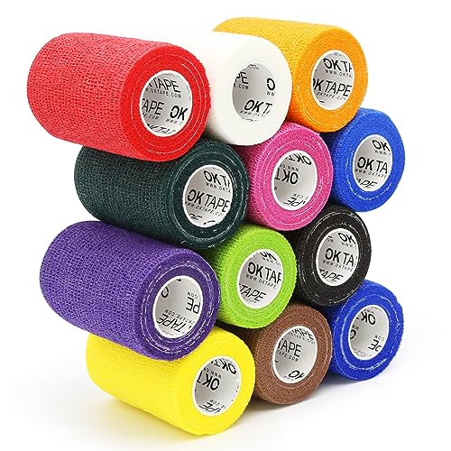 Image of OK TAPE Self Adherent Cohesive Bandages Wrap 12Packs 3 inch x 5 Yards | Non-Woven Elastic for Thumb Finger Wrist Ankle Self Adhesive Bandage Wrap Breathable Vet Wrap Bandages Tape (Mixed Colors)