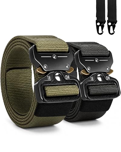 2er Unisex Gürtel Nylon Canvas Belt Schnellverschluss Military Style Shooters Nylon Gürtel mit Metallschnalle Armee-Grün + Schwarz Einheitsgröße